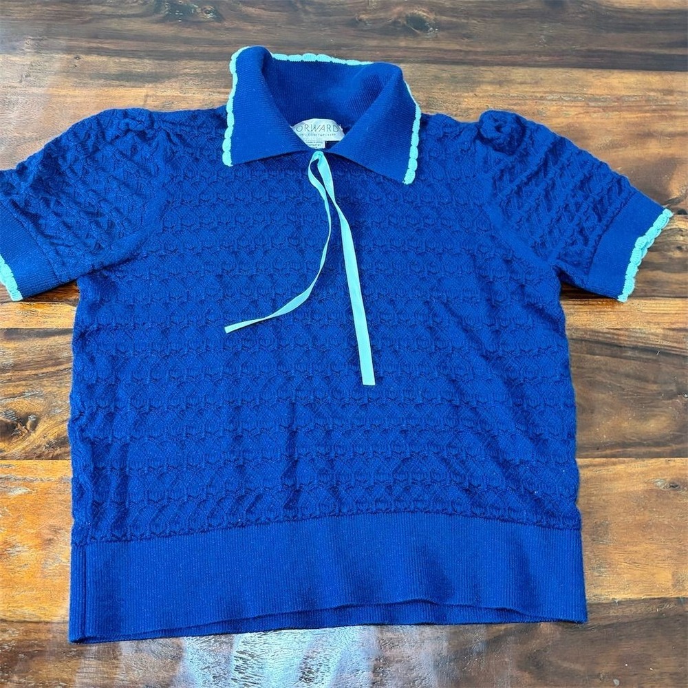 Forward Women's Blue V-Neck Knit Pullover Sweater‎ Size M Casual Spring